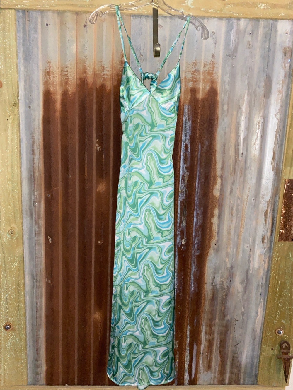 Green Marble-Print Slip Dress